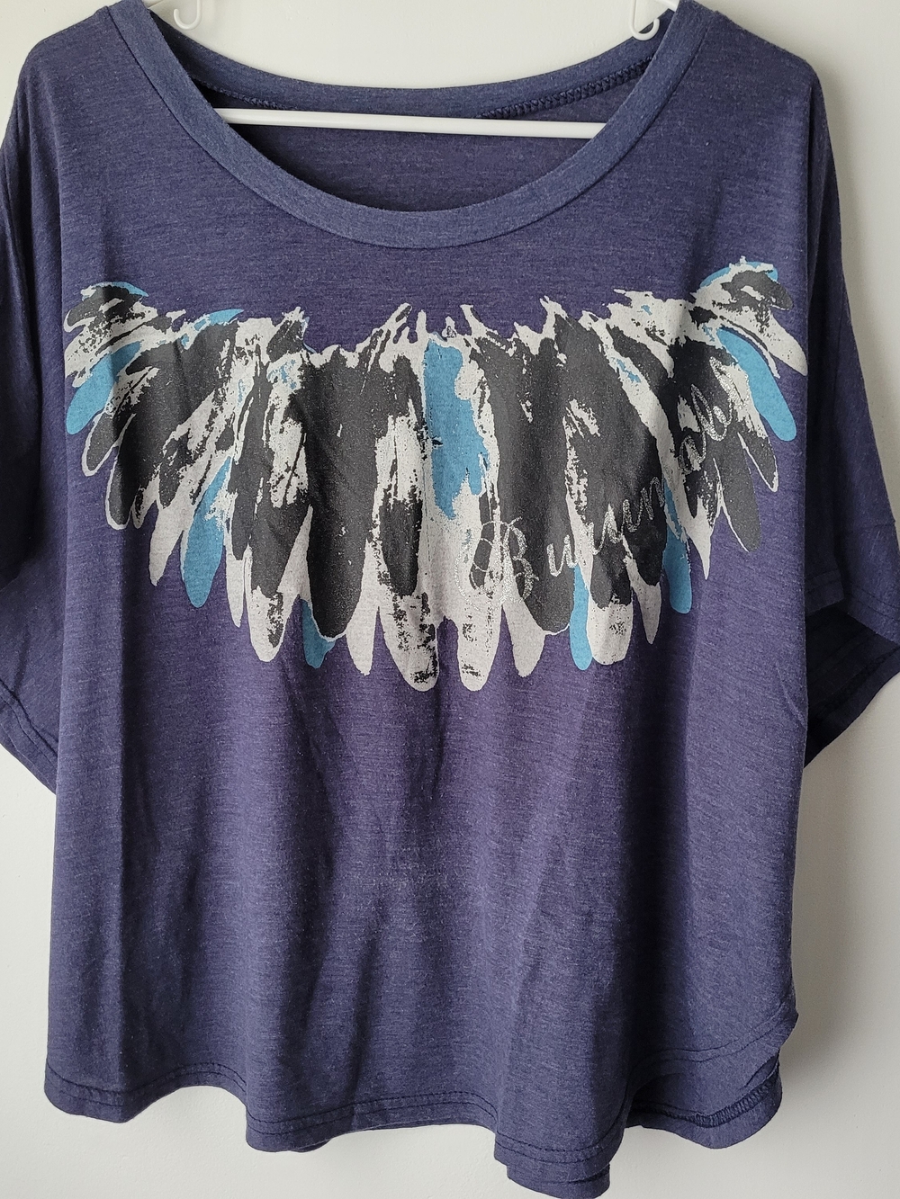 Women Navy Wide-neck Graphic Top Size OS
